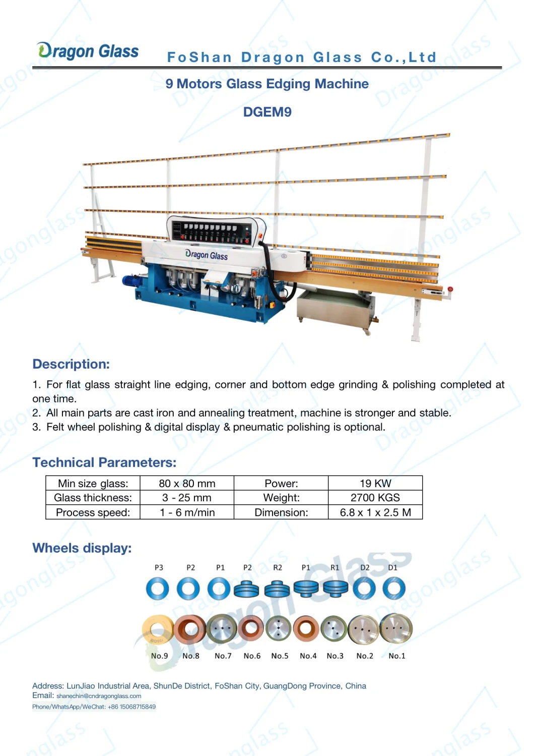 9 Spindle Glass Flat Edger & Variable Miter Shape Mitering Pencil Beveling Washing Notching Drilling Engraving Sandblasting Breaking Polishing Edging Machine